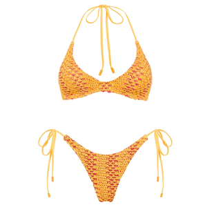 Conjunto de biqu&iacute;ni feminino com detalhe de renda em croch&ecirc;